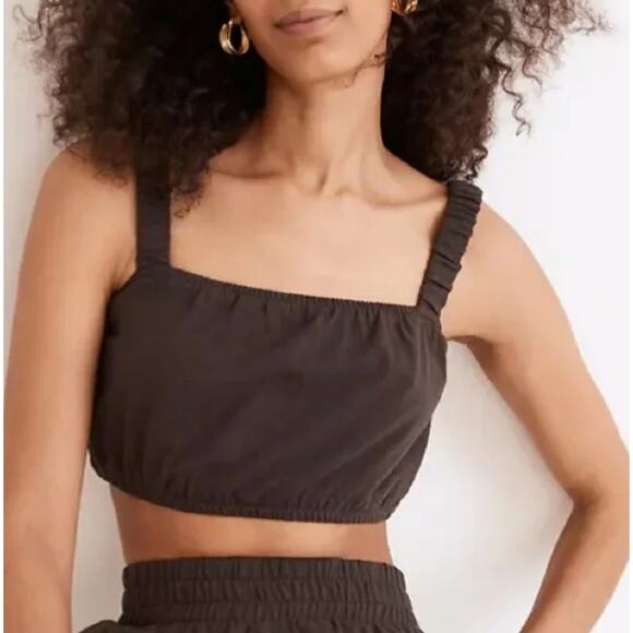 Madewell Organic Cotton Crop Tank Size XL Dark Grey Basics Stretchy Bubble Hem - Picture 1 of 7
